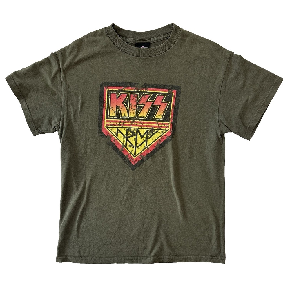 adult green KISS ARMY‎ winterland t-shirt coton shield logo Medium